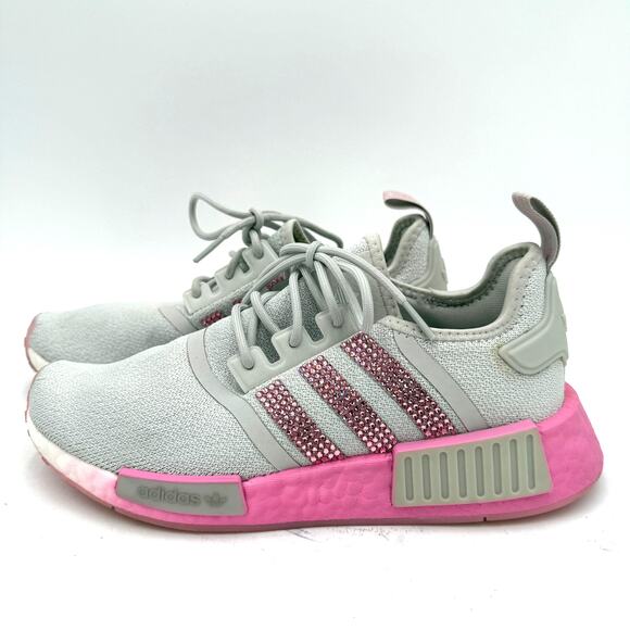 Adidas Grey & Pink NMD R1 Swarovski Crystals Bling Rhinestone Sneakers Size 7.5 - Picture 6 of 9